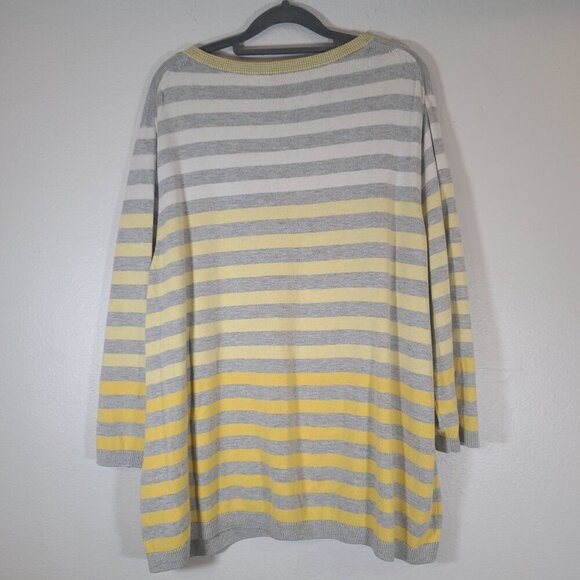 Talbots Plus Cotton Blend Yellow Gray Cream Stripe Round Neck Sweater Size 3X - Picture 7 of 7